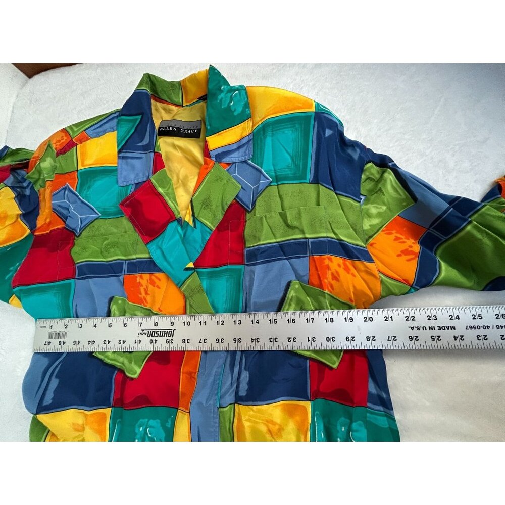 Linda Allard Ellen Tracy Womens Colorful Geometric Silk Blazer Jacket Size 4 - Picture 6 of 8
